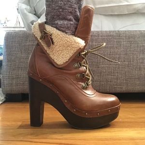 Dolce Vita Brown Leather Sherpa Boots 8.5